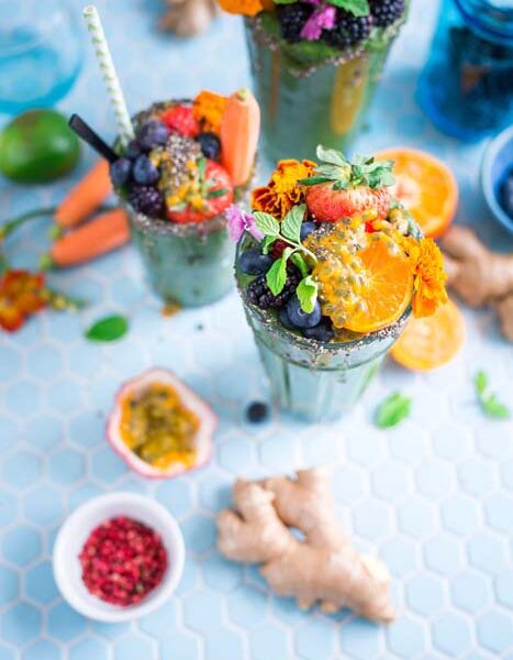 Delicious fruit and green smoothies.
