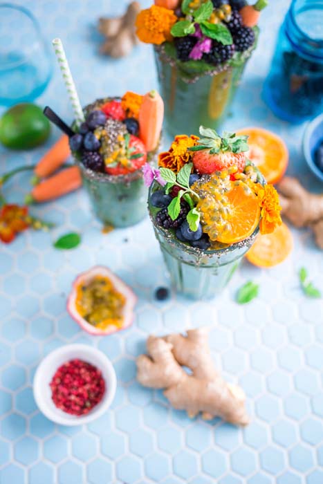 Delicious fruit and green smoothies.